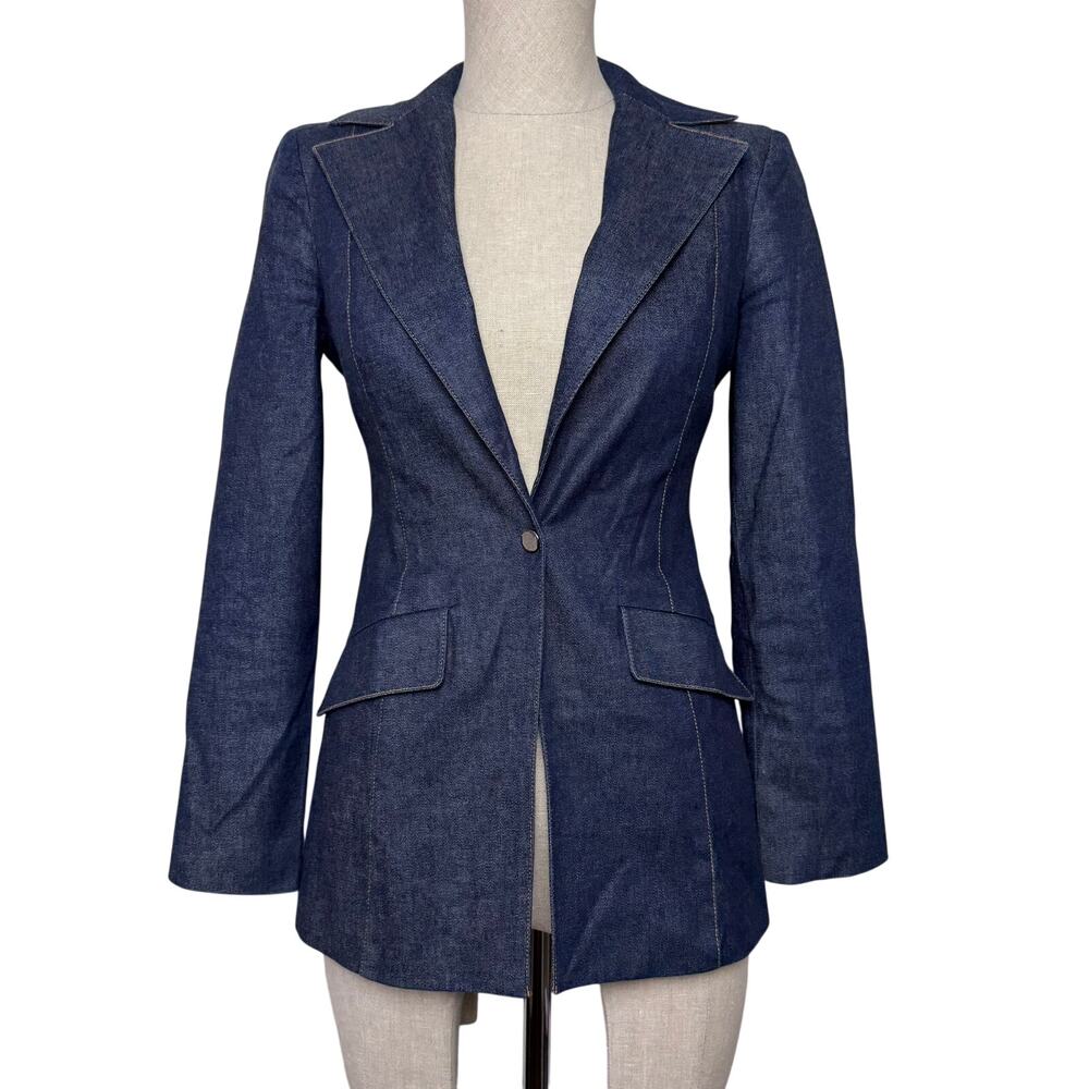 bebe Y2K Denim Blazer Dark Rinse Stretch Made in USA Womens Size 0